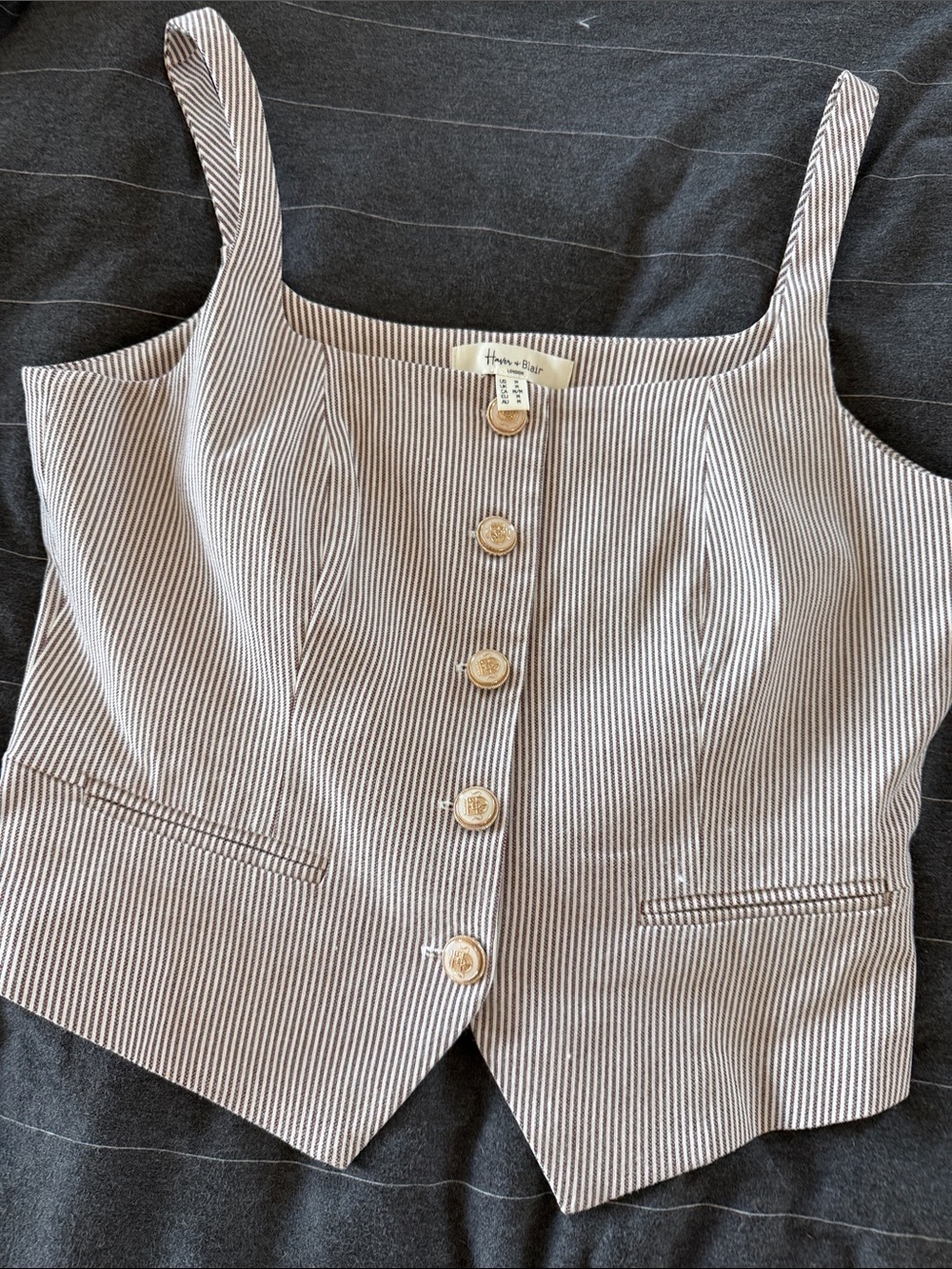 Cute Striped Button-Front Tank with Wooden Buttons